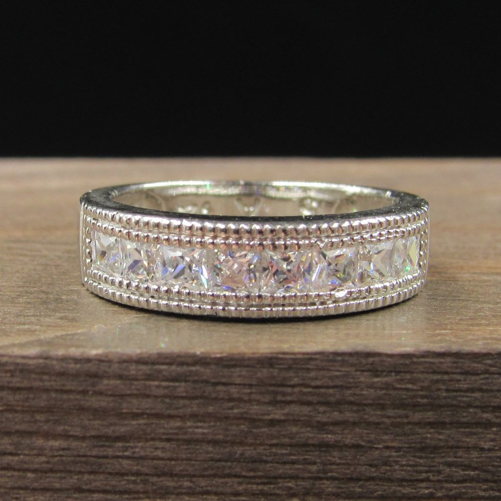Size 5.25 Sterling Silver Petite Square Channel Cubic Zirconia Band Ring Vintage